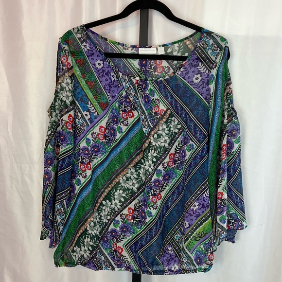 New York & Company Floral Print Cold Shoulder Blouse, size XL - Picture 1 of 7